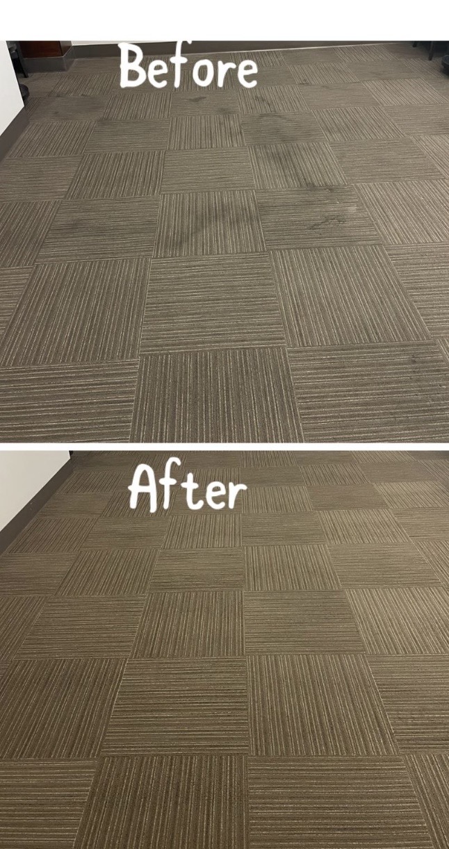 Before and after waiting area carpet cleaning